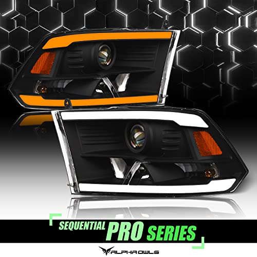 Alpha Owls 8722138 Projector Headlights With Switchback Sequential LED Light Bar & Startup Light - Black Amber Fits 2009-2018 Dodge Ram 1500 2500 3500/2019-2023 Classic Halogen Models - Image 2