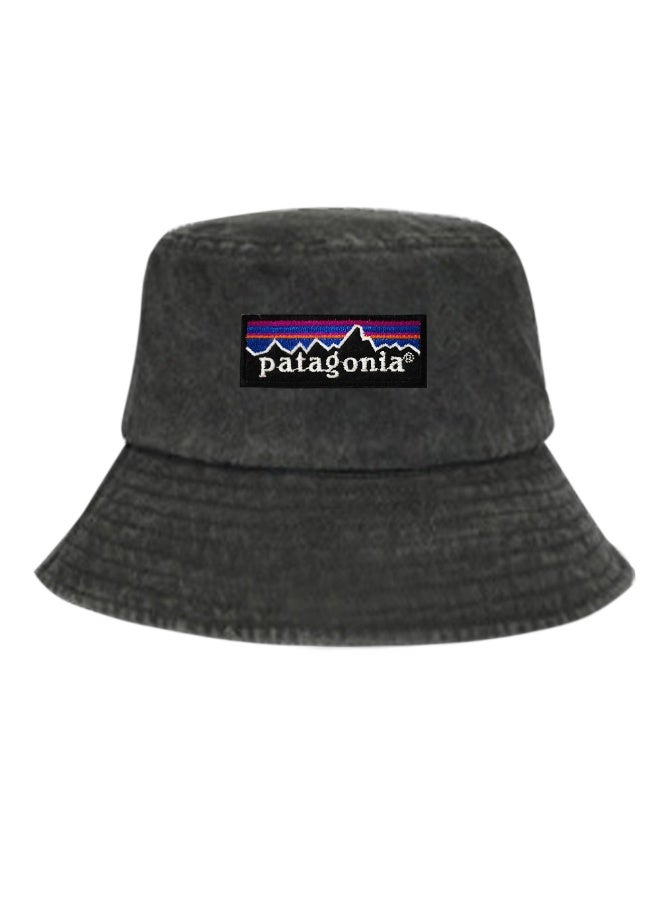 Vintage Washed Charcoal Black Patagonia Mountain Logo Outdoor Bucket Hat