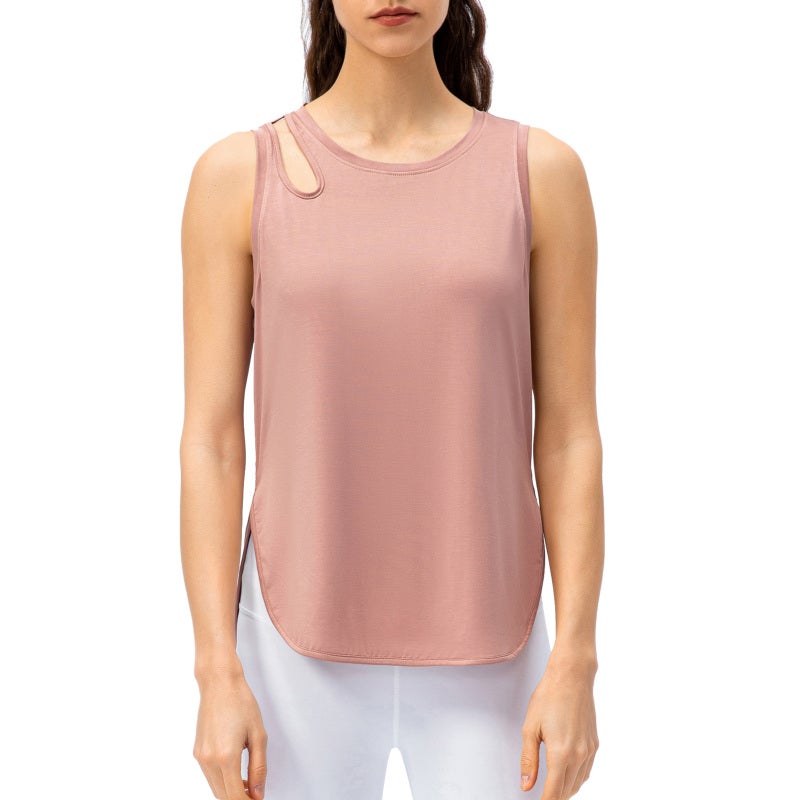 Oversized Vest Small Pink Cool Modal Blend Fabric - Quick Dry Hollow Out Running Vest for Yoga Workout Hiking Lounging - Image 1