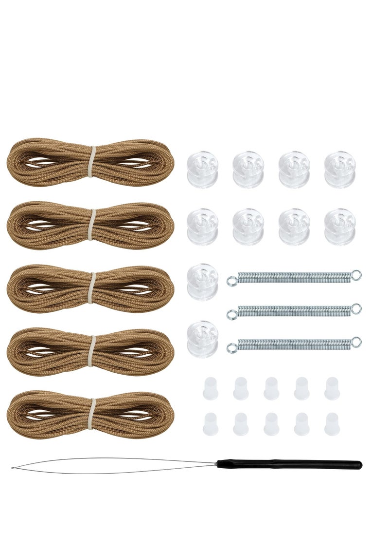 SYOSI RV Pleated Shade Repair Kit, RV Window Shade Restringing Kit Includes Five 20 FT Cords, Ten Cord Retainers, Ten Cord Bushings, Three Springs and Cord Threading Tool for Repair of RV Pleated Blind-Tan  - Image 1