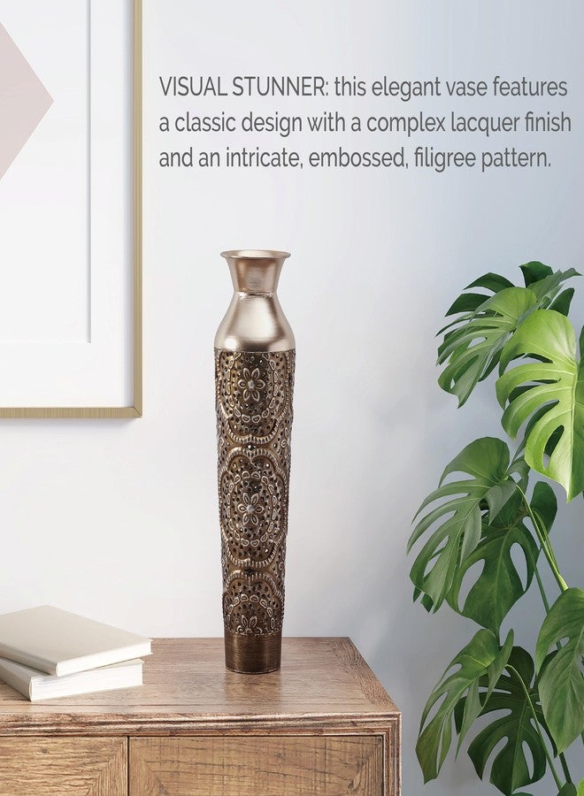 إليمنتس مزهرية معدنية منقوشة بزخارف ذهبية من إيليمنتس - قطعة مركزية للطاولة، ديكور منزلي للزهور المجففة والزهور الاصطناعية، ديكور غرفة المعيشة، ديكور غرفة النوم، مزهرية زخرفية، 17 بوصة - Image 5