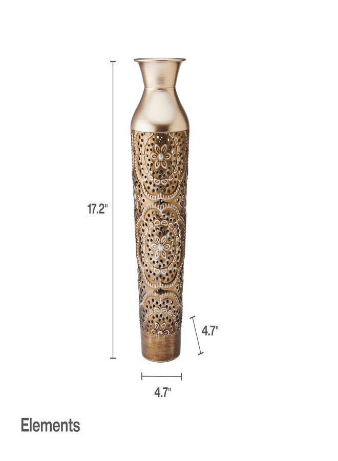 إليمنتس مزهرية معدنية منقوشة بزخارف ذهبية من إيليمنتس - قطعة مركزية للطاولة، ديكور منزلي للزهور المجففة والزهور الاصطناعية، ديكور غرفة المعيشة، ديكور غرفة النوم، مزهرية زخرفية، 17 بوصة - Image 2