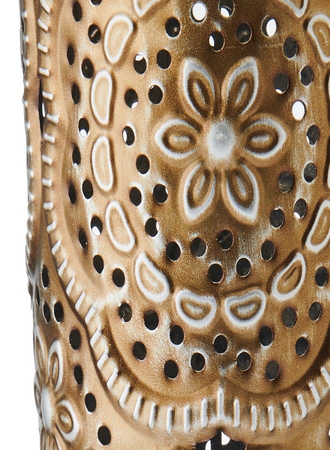 إليمنتس مزهرية معدنية منقوشة بزخارف ذهبية من إيليمنتس - قطعة مركزية للطاولة، ديكور منزلي للزهور المجففة والزهور الاصطناعية، ديكور غرفة المعيشة، ديكور غرفة النوم، مزهرية زخرفية، 17 بوصة - Image 3