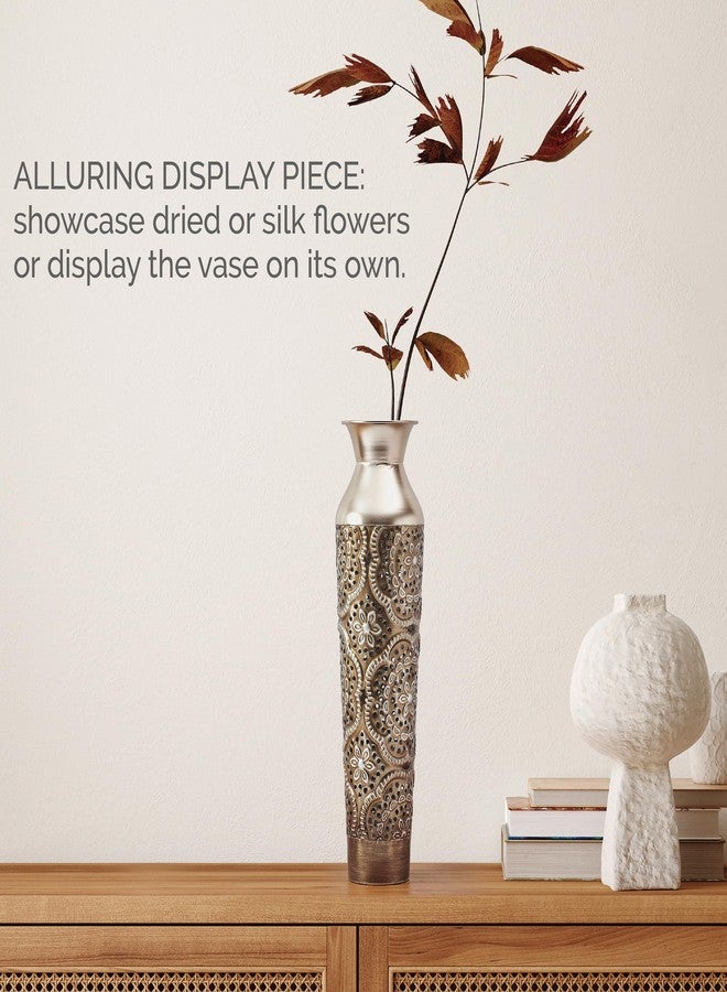 إليمنتس مزهرية معدنية منقوشة بزخارف ذهبية من إيليمنتس - قطعة مركزية للطاولة، ديكور منزلي للزهور المجففة والزهور الاصطناعية، ديكور غرفة المعيشة، ديكور غرفة النوم، مزهرية زخرفية، 17 بوصة - Image 4