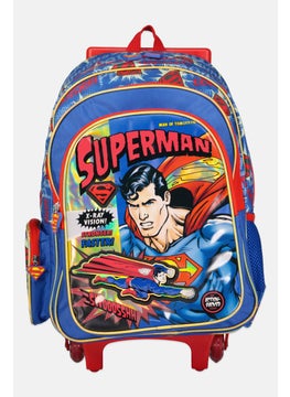 SUPERMAN Kids Boy Printed Trolley Backpack 41 H x 32 L x 16 W cm, Blue  - Image 1
