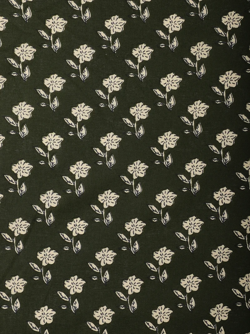 AKS  Sage Green Delicate Bud Print Fabric  | Best Price UAE