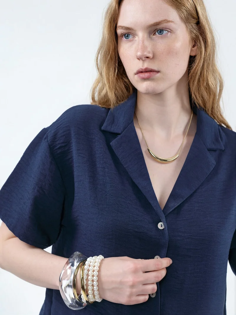بوسيم BUSEM Textured Crop Shirt with Button Closure