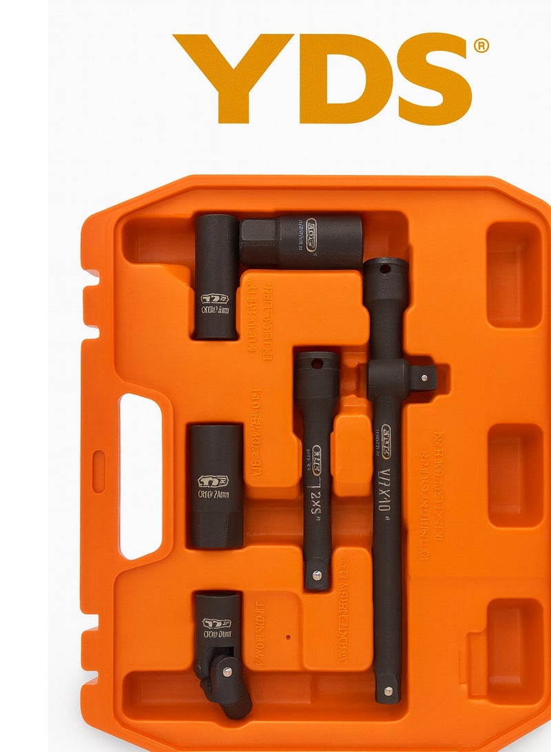 YDS 32PCS – YDS 1/2" Drive Impact Socket Set, CR-MO Steel with 10" Ratchet, 5" & 10" Extension Bars, Universal Joint & 16/21 mm Spark-Plug Sockets – Heavy-Duty Case - Image 2