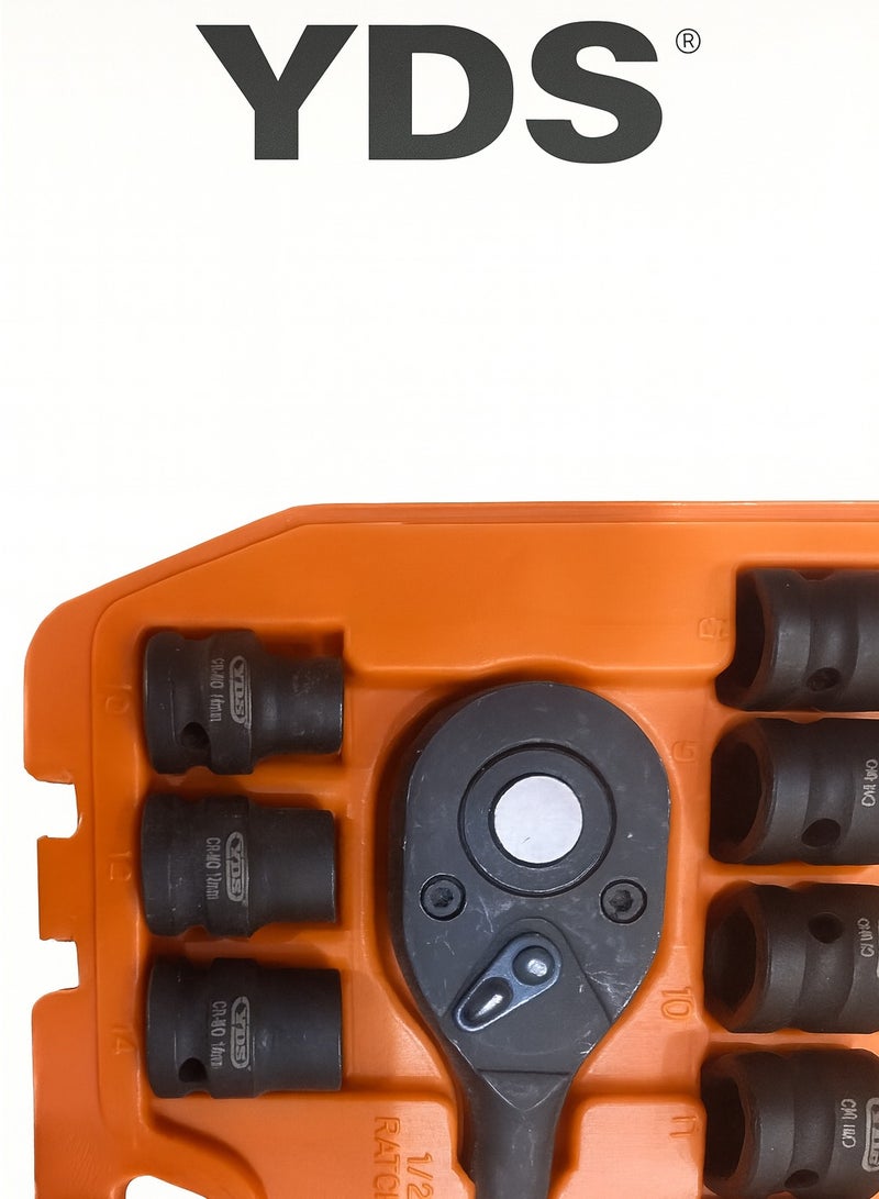 YDS 32PCS – YDS 1/2" Drive Impact Socket Set, CR-MO Steel with 10" Ratchet, 5" & 10" Extension Bars, Universal Joint & 16/21 mm Spark-Plug Sockets – Heavy-Duty Case - Image 3