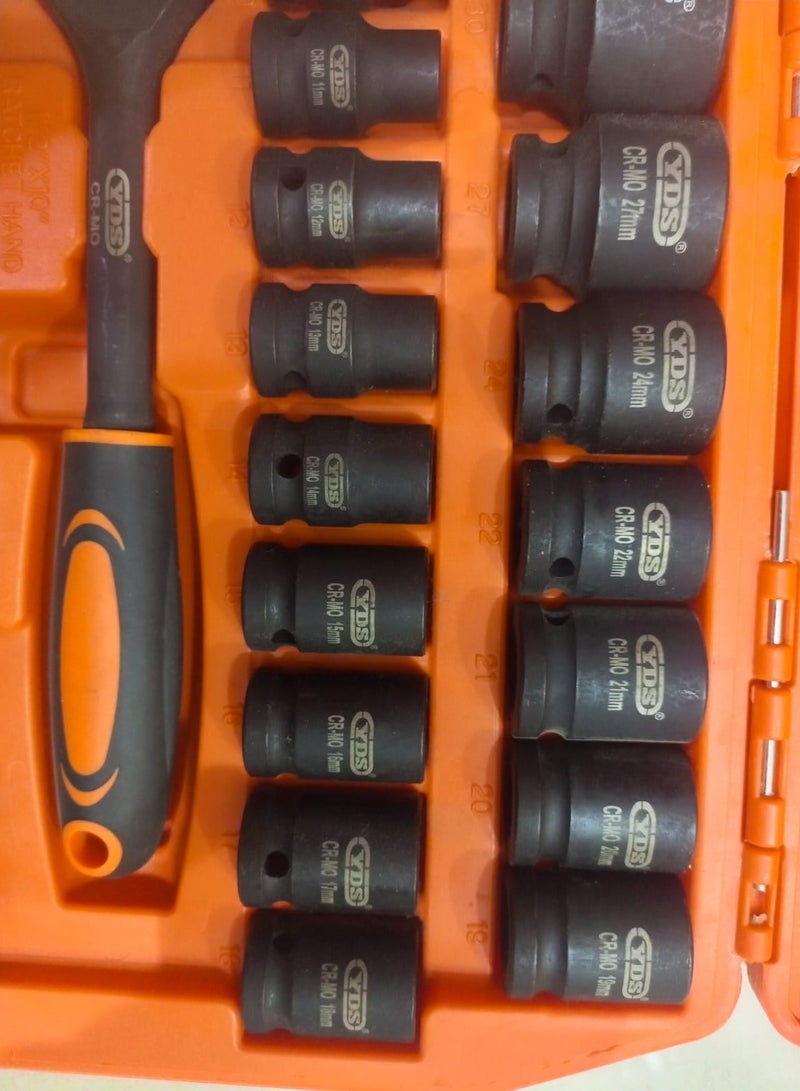 YDS 32PCS – YDS 1/2" Drive Impact Socket Set, CR-MO Steel with 10" Ratchet, 5" & 10" Extension Bars, Universal Joint & 16/21 mm Spark-Plug Sockets – Heavy-Duty Case - Image 4