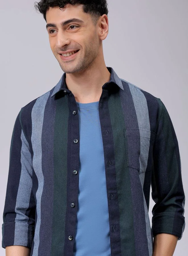 The Indian Garage Co Blue Slim Casual Plain Shirt