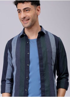 Blue Slim Casual Plain Shirt