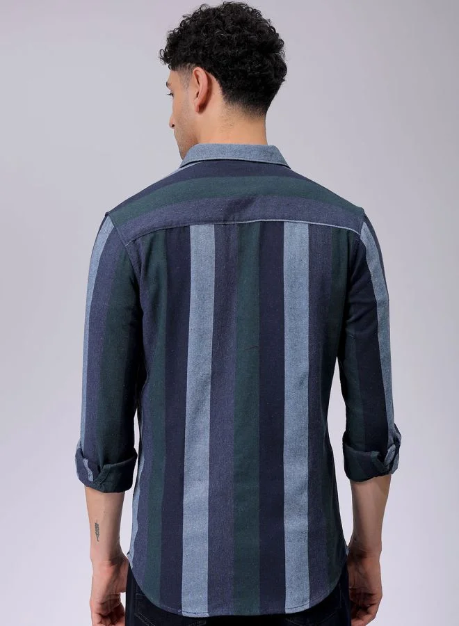 The Indian Garage Co Blue Slim Casual Plain Shirt