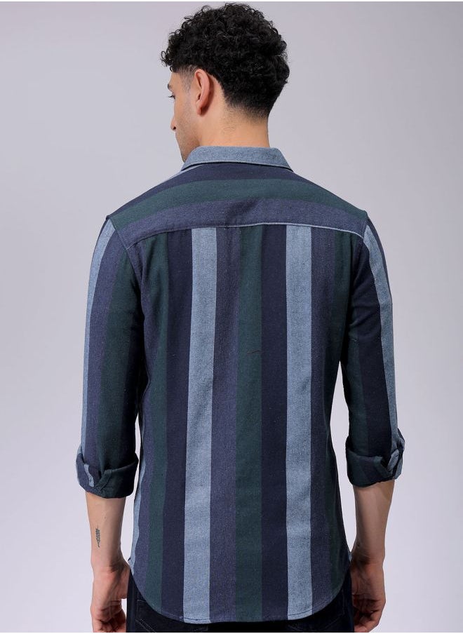 The Indian Garage Co Blue Slim Casual Plain Shirt  - Image 2
