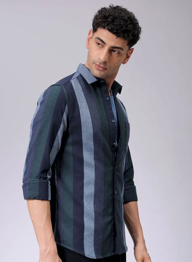 The Indian Garage Co Blue Slim Casual Plain Shirt