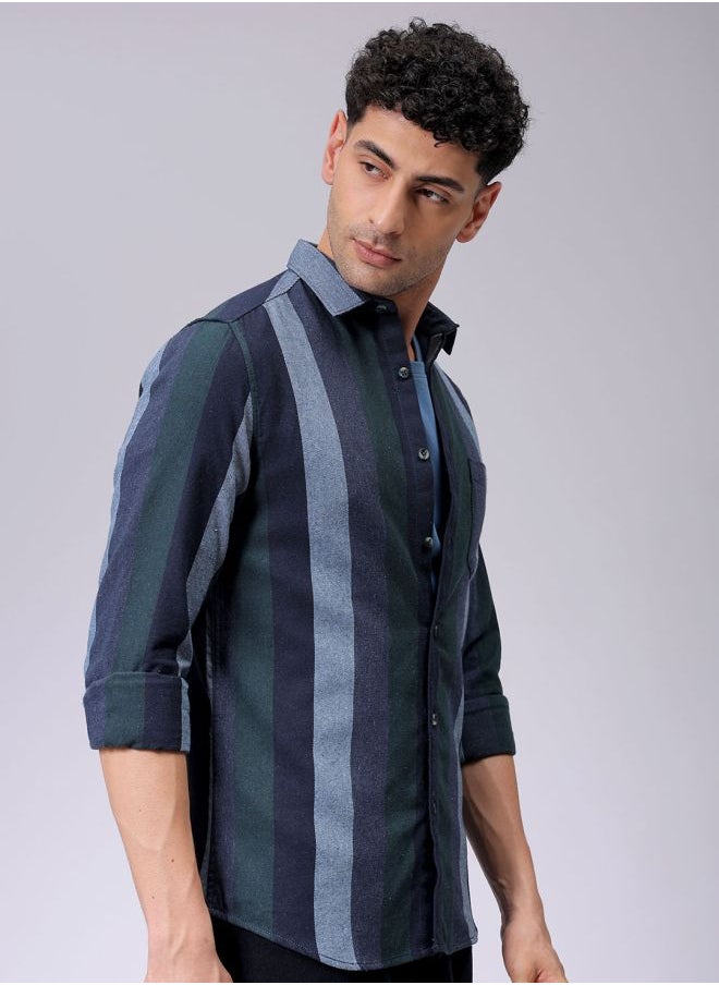 The Indian Garage Co Blue Slim Casual Plain Shirt  - Image 4
