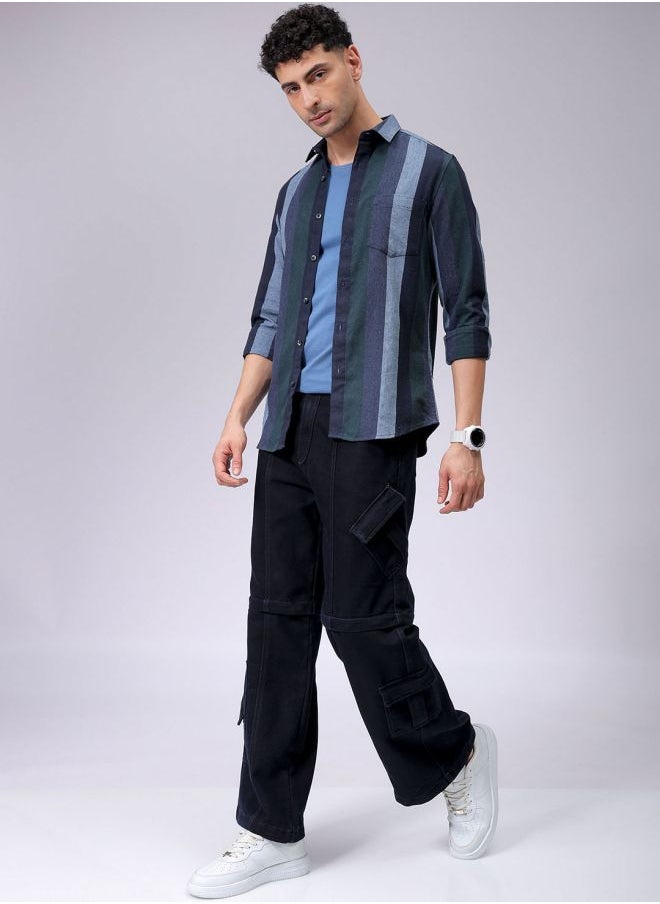 The Indian Garage Co - Blue Slim Casual Plain Shirt - Image 1