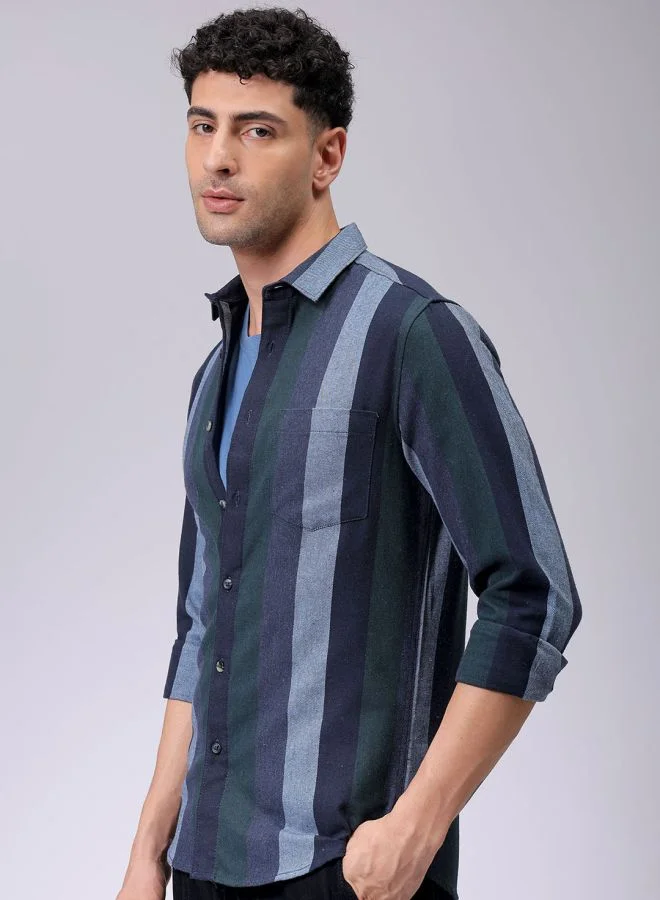 The Indian Garage Co Blue Slim Casual Plain Shirt