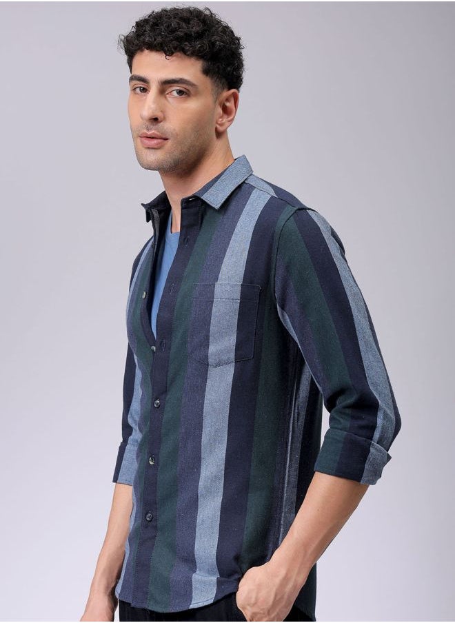 The Indian Garage Co Blue Slim Casual Plain Shirt  - Image 3