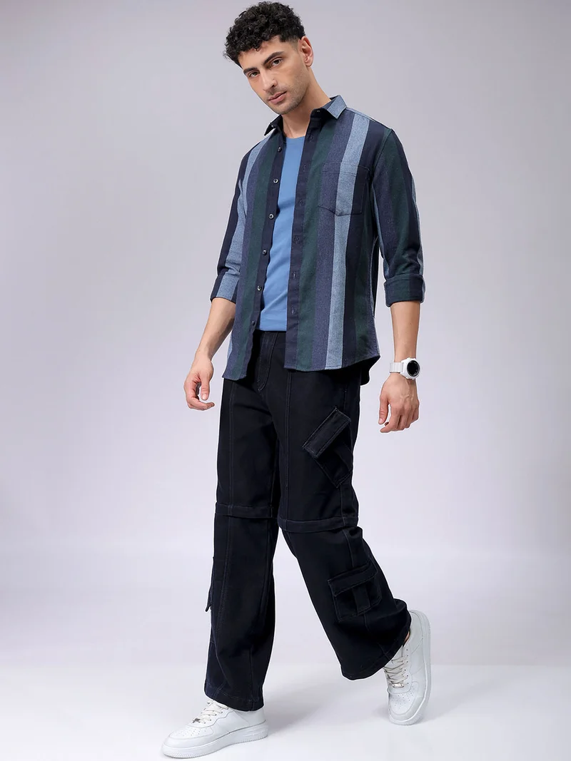 The Indian Garage Co Blue Slim Casual Plain Shirt