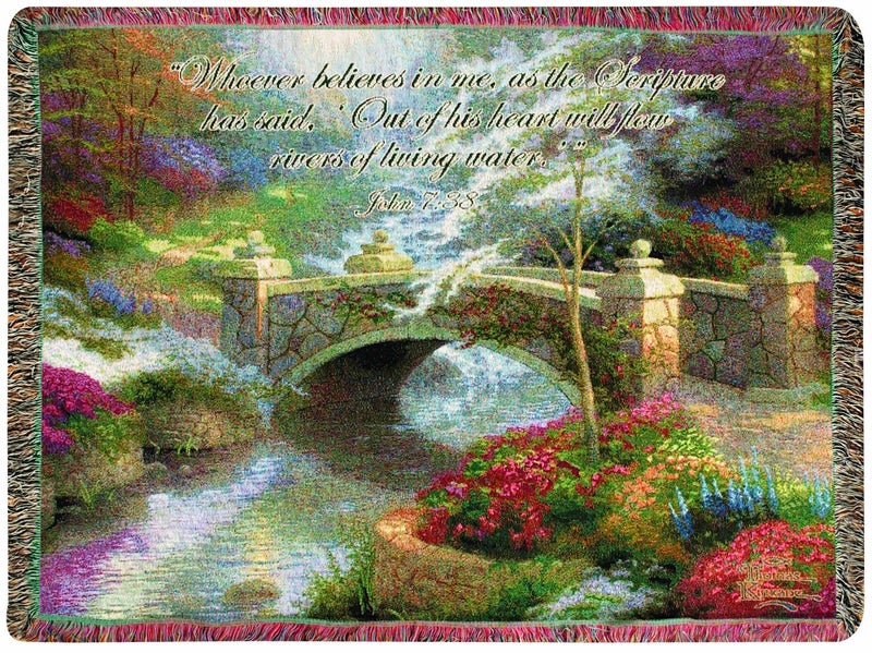Manual Woodworker Manual Inspirational Collection Tapestry Throw with Verse, Bridge of Hope by Thomas Kinkade, 60 X 50-Inch - Image 1