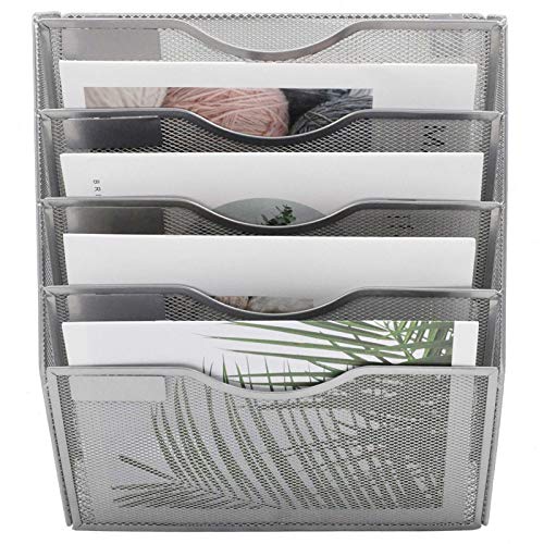 EASEPRES 3 Pocket Mesh Hanging Wall File Organizer, Wall Mounted Mail Paper Document Folder Holder, Clipboard Storage Organization Magazine Rack with Nametag Label for Office Home School, Silver - Image 3