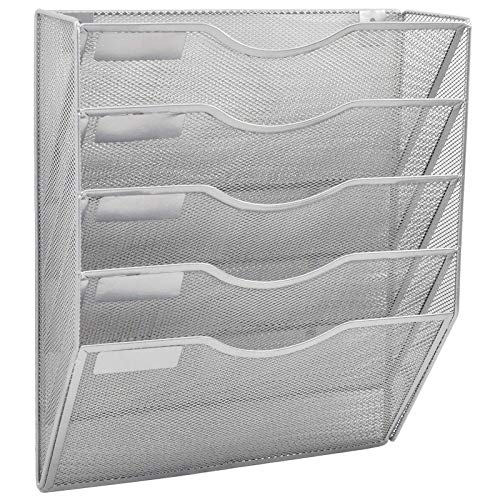 EASEPRES 3 Pocket Mesh Hanging Wall File Organizer, Wall Mounted Mail Paper Document Folder Holder, Clipboard Storage Organization Magazine Rack with Nametag Label for Office Home School, Silver - Image 1
