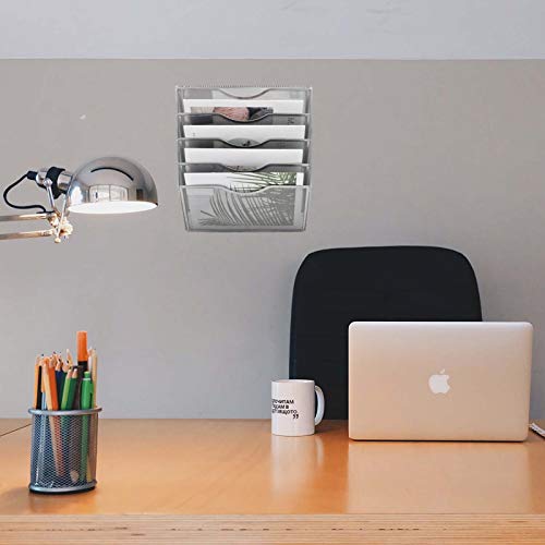 EASEPRES 3 Pocket Mesh Hanging Wall File Organizer, Wall Mounted Mail Paper Document Folder Holder, Clipboard Storage Organization Magazine Rack with Nametag Label for Office Home School, Silver - Image 4