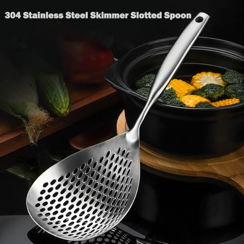 ZDFQly Extra Large Skimmer Slotted Spoon, 304 Stainless Steel Spider Strainer Spoon for Cooking and Frying, Pasta Strainer, Restaurant or Kitchen Tools - Image 3