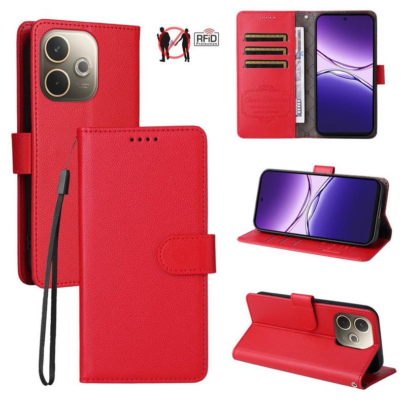erorex For OPPO A5 Pro 5G / 4G / A5 Energy 5G Litchi Texture RFID Blocking 3-Card Wallet Leather Phone Case(Red) - Image 1