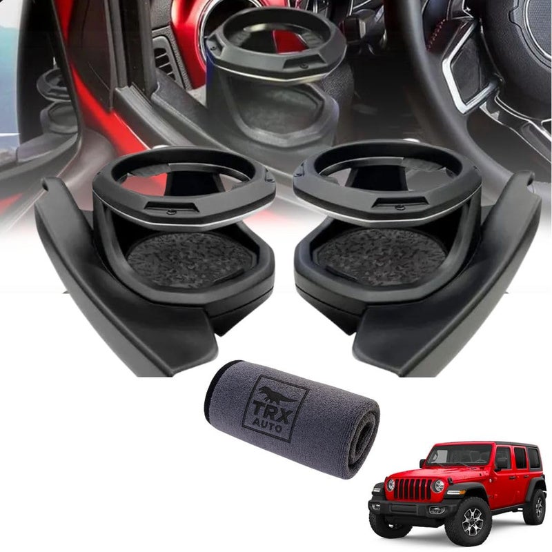 TRX AUTO Door Top Cup Holder for Jeep Wrangler 2018 To 2025 | Accessories For Jeep Wrangler 2024 | Driver & Passenger Side Cup Holder with Cleaning Cloth | Accessories For Jeep | Left & Right - Image 1