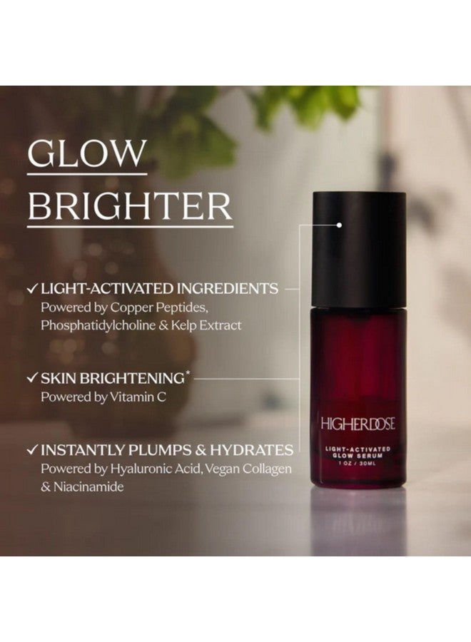 HigherDOSE Light-Activated GLOW SERUM - Anti Aging Face Serum to Plump, Hydrate & Smooth Fine Lines - Made with Vitamin C, Copper Peptides & Hyaluronic Acid - Boosts Benefits of Red Light (1 oz) - Image 5