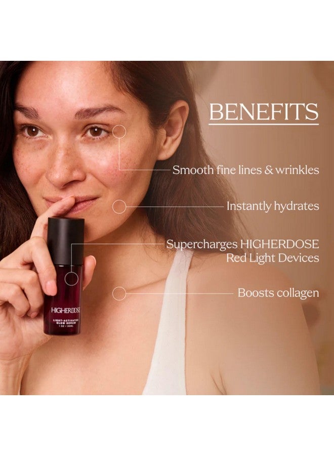 HigherDOSE Light-Activated GLOW SERUM - Anti Aging Face Serum to Plump, Hydrate & Smooth Fine Lines - Made with Vitamin C, Copper Peptides & Hyaluronic Acid - Boosts Benefits of Red Light (1 oz) - Image 3