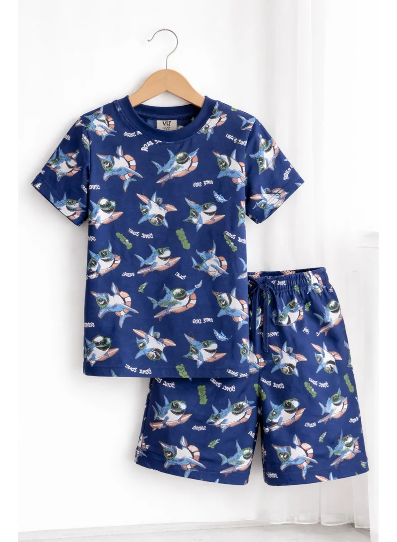 فكتور اند جين Boys’ Pajama Set – Shark Print Cotton Nightwear (2-Piece Set)