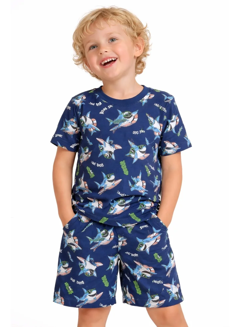 فكتور اند جين Boys’ Pajama Set – Shark Print Cotton Nightwear (2-Piece Set)