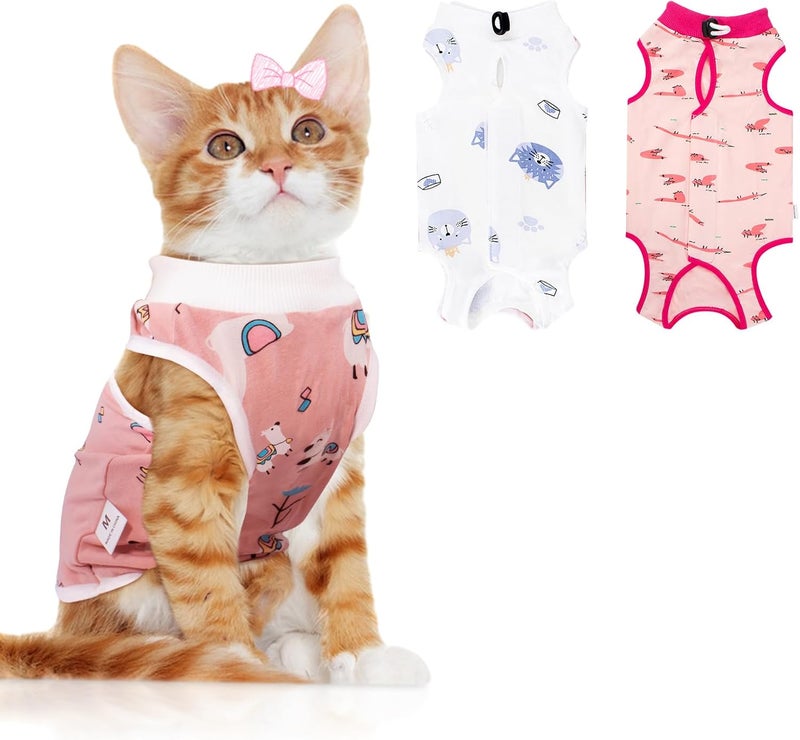 Coppthinktu 2 PCS Cat Recovery Suit Female Cat Onesie for Cats After Surgery Spay Abdominal Wounds, Kitten Recovery Suit Female Breathable E-Collar Alternative Kitten Onesie Anti Licking Large - Image 1