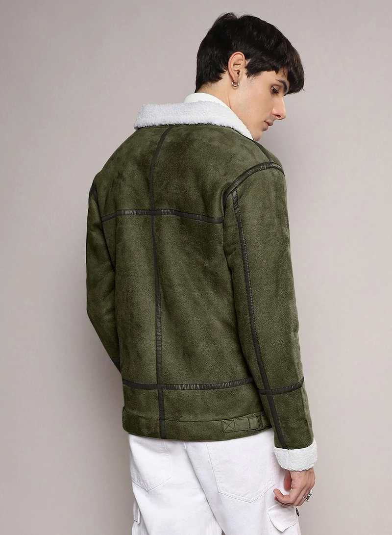 كامبوس سوترا جاكيت راكب دراجة مبطن بالصوف أزرق جليدي وأبيض طباشيري للرجال