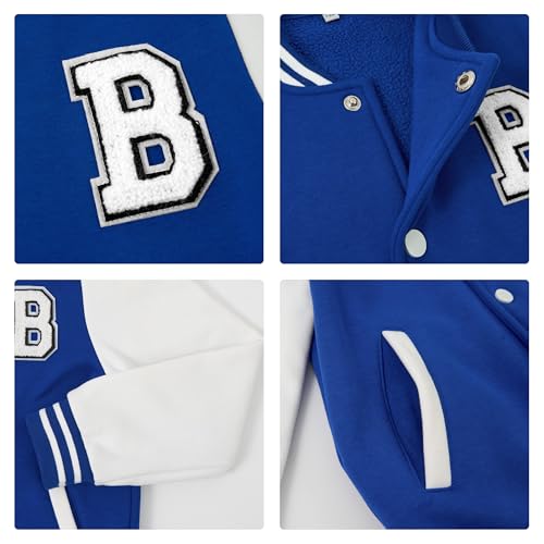Volunboy Toddler Boys Baseball Jacket Kids Varsity Letteman Fall Winter Fleece Bomber Outerwear (Bluewhite, 18-24 Months) - Image 5