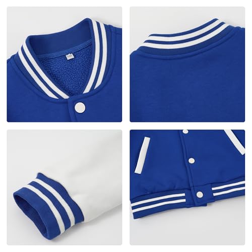 Volunboy Toddler Boys Baseball Jacket Kids Varsity Letteman Fall Winter Fleece Bomber Outerwear (Bluewhite, 18-24 Months) - Image 4