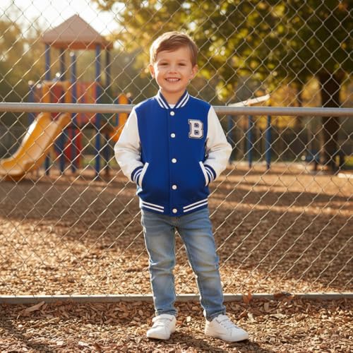 Volunboy Toddler Boys Baseball Jacket Kids Varsity Letteman Fall Winter Fleece Bomber Outerwear (Bluewhite, 18-24 Months) - Image 2
