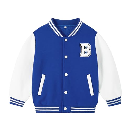 Volunboy Toddler Boys Baseball Jacket Kids Varsity Letteman Fall Winter Fleece Bomber Outerwear (Bluewhite, 18-24 Months) - Image 1
