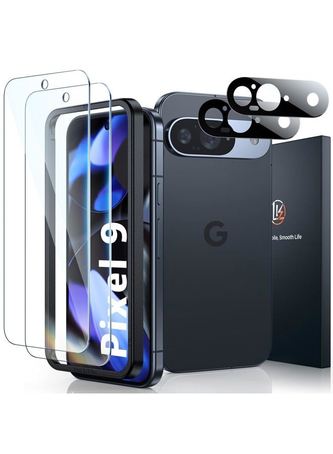 LK 2 Pack for Google Pixel 9 Screen Protector with 2 Pack Camera Lens Protector, HD Ultra Thin, 9H Hardness Tempered Glass Screen Protector for Pixel 9 [Fingerprint Compatible] Bubble-Free - Image 1