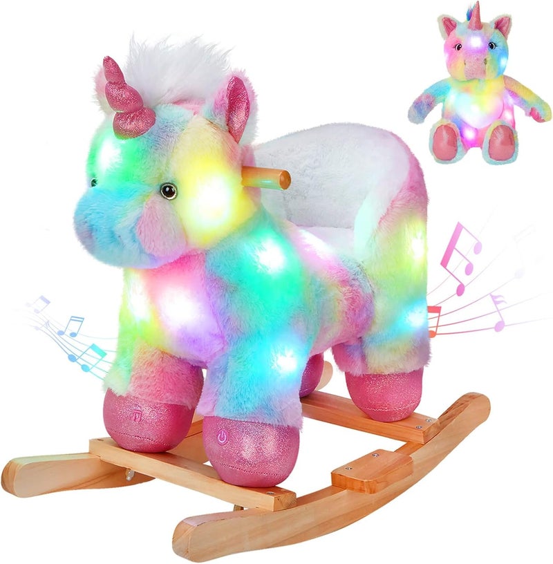 Glow Guards Unicorn Baby Rocking Horse Light Up Musical Baby Rocking Chair Set of 2 for Toddlers 6 Months to 3 Years Infant Rainbow Stuffed Rideon Unicorn Rocker CPC CE Certified