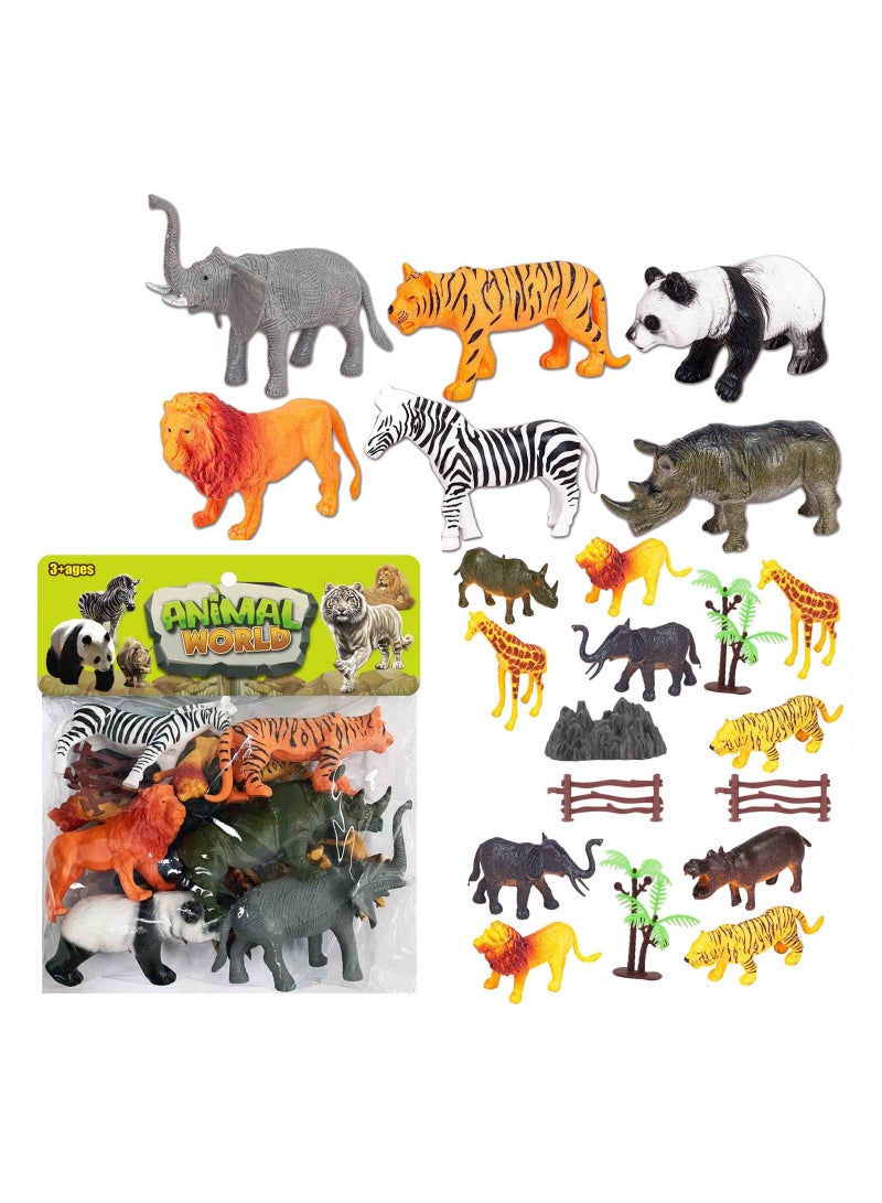 Fitto Realistic Animal Figures Toy Playset 26 Pieces Plastic Wild Animals Including Elephant, Tiger, Hippo, and Much More - Image 1