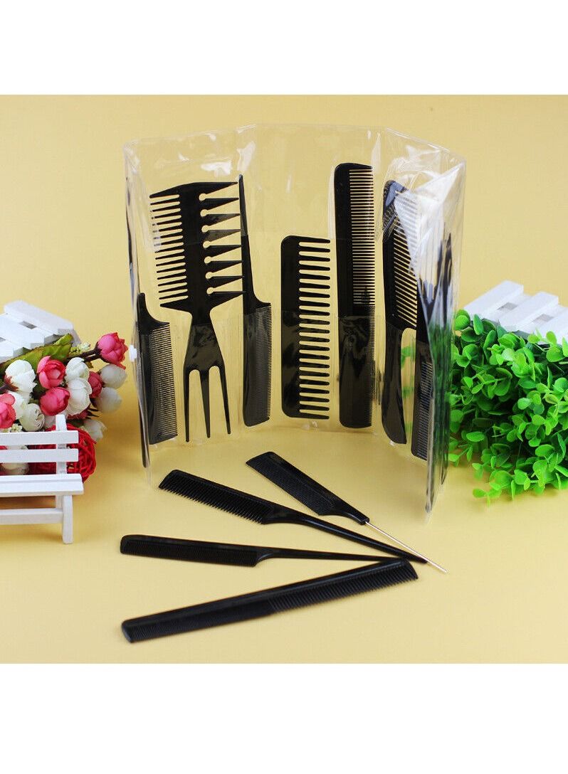 DubaiGallery 10-Pieces Professional Anti-Static Hair Comb Set Black - Image 2