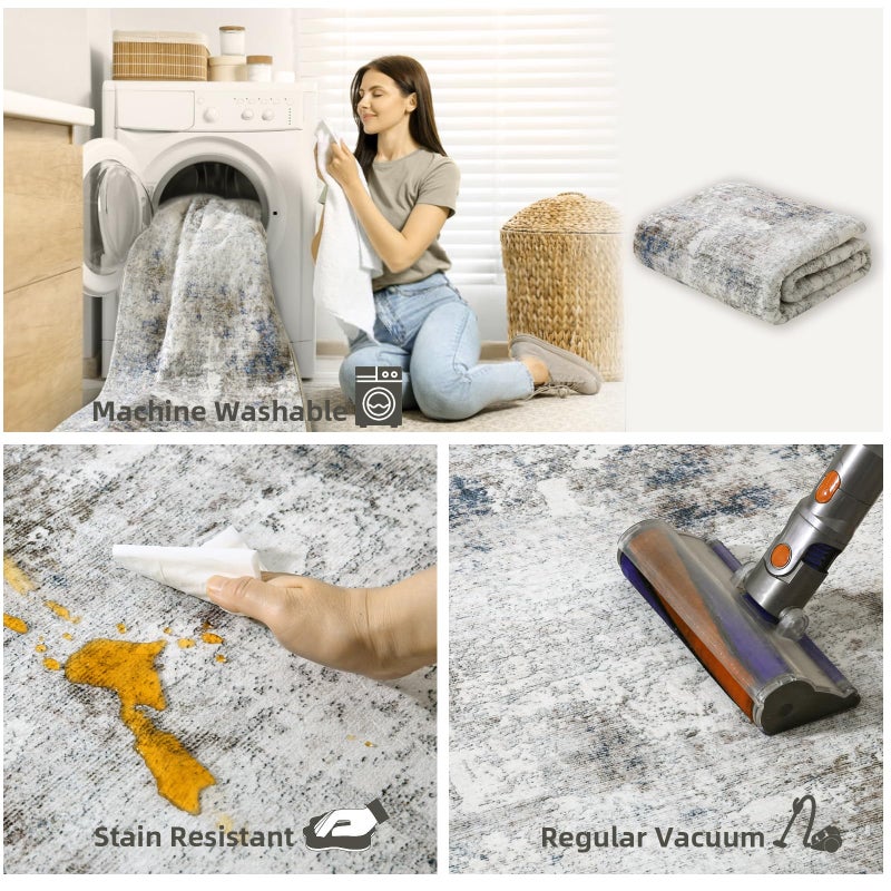 palohom Washable Small Entryway Area Rugs: 2'x3' Abstract Rug Non Slip Door Mat Indoor Entrance Stain Resistance Low Pile Throw Rugs for Inside Front Door Floor Bedroom Bedside Kitchen Nursery Kids Room Entry - Image 3