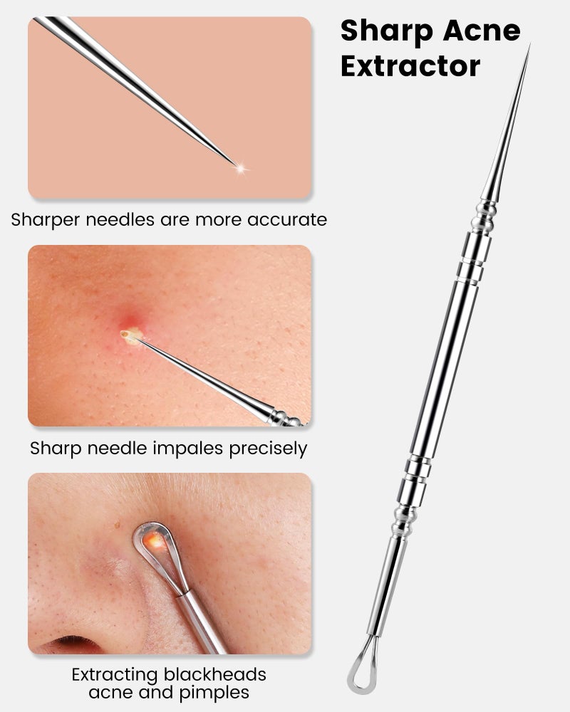 Boxoyx Pimple Popper Tool Kit - Boxoyx 6 Pcs Pore Prep Blackhead Remover Comedone Extractor Kit with Box for Quick and Easy Removal of Pimples, Blackheads, Zit Removing, Forehead,Facial and Nose (Silver) - Image 3