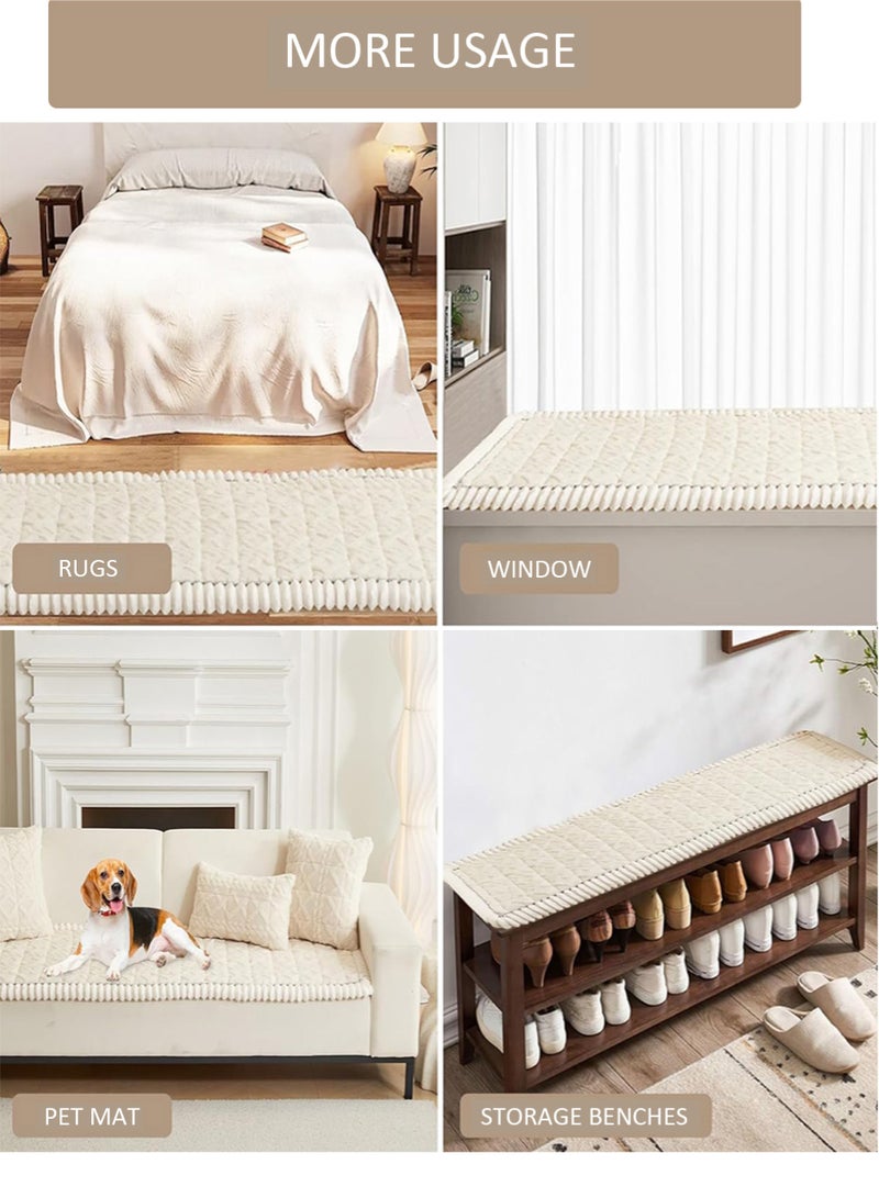 EzzySo Sofa Cover 3 Seats Sofa Slipcover 70 x 180 CM Family Friendly Couch Cover Protector Sofa Slipcover for Pets Humans Living Room Bedroom Office Decor Creamy White - Image 4