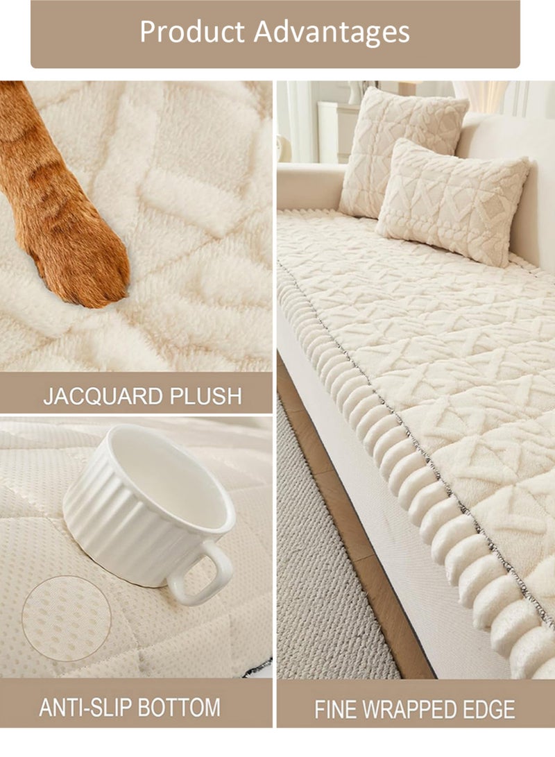 EzzySo Sofa Cover 3 Seats Sofa Slipcover 70 x 180 CM Family Friendly Couch Cover Protector Sofa Slipcover for Pets Humans Living Room Bedroom Office Decor Creamy White - Image 5