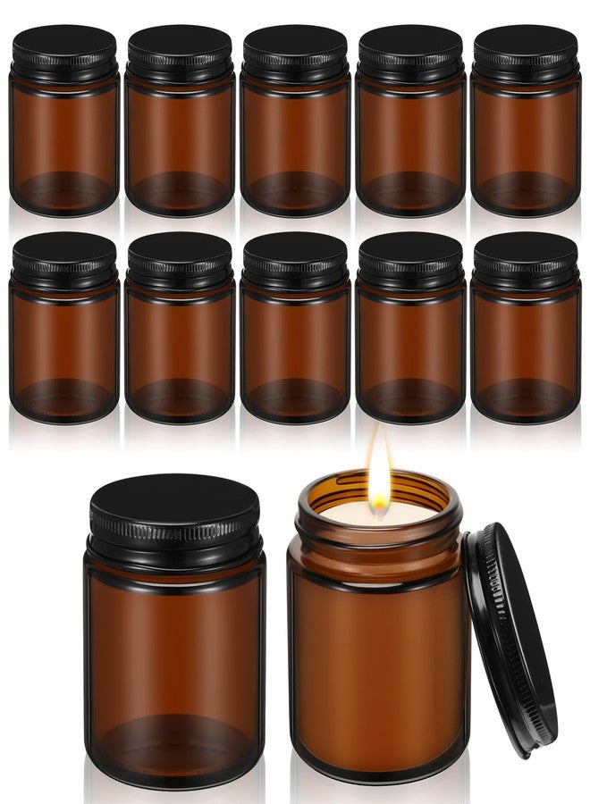 Zhehao 12 Pcs 4 oz Glass Candle Jars with Lids Amber Round Candle Container Tins Canning Mason Holder Containers Bottles for Valentine Making DIY, Dishwasher Safe, Black Lids - Image 1